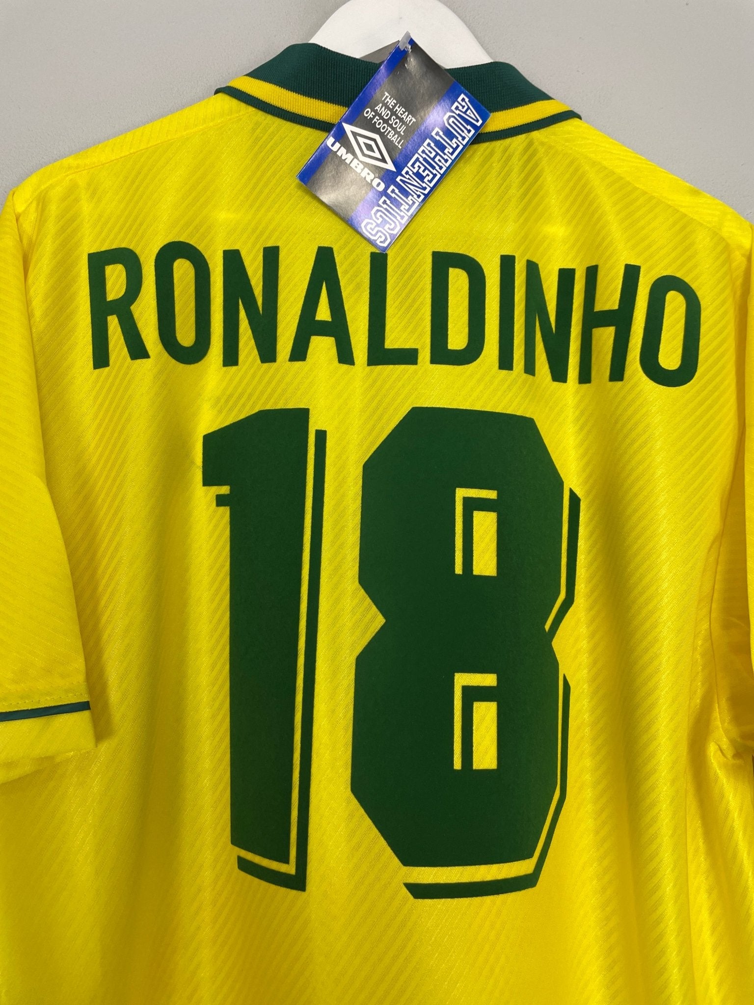 Shop 1994/96 BRAZIL RONALDINHO #18 *BNWT* HOME SHIRT (XL) UMBRO, classic football shirts, vintage football shirts & retro soccer jerseys at Cult Kits
