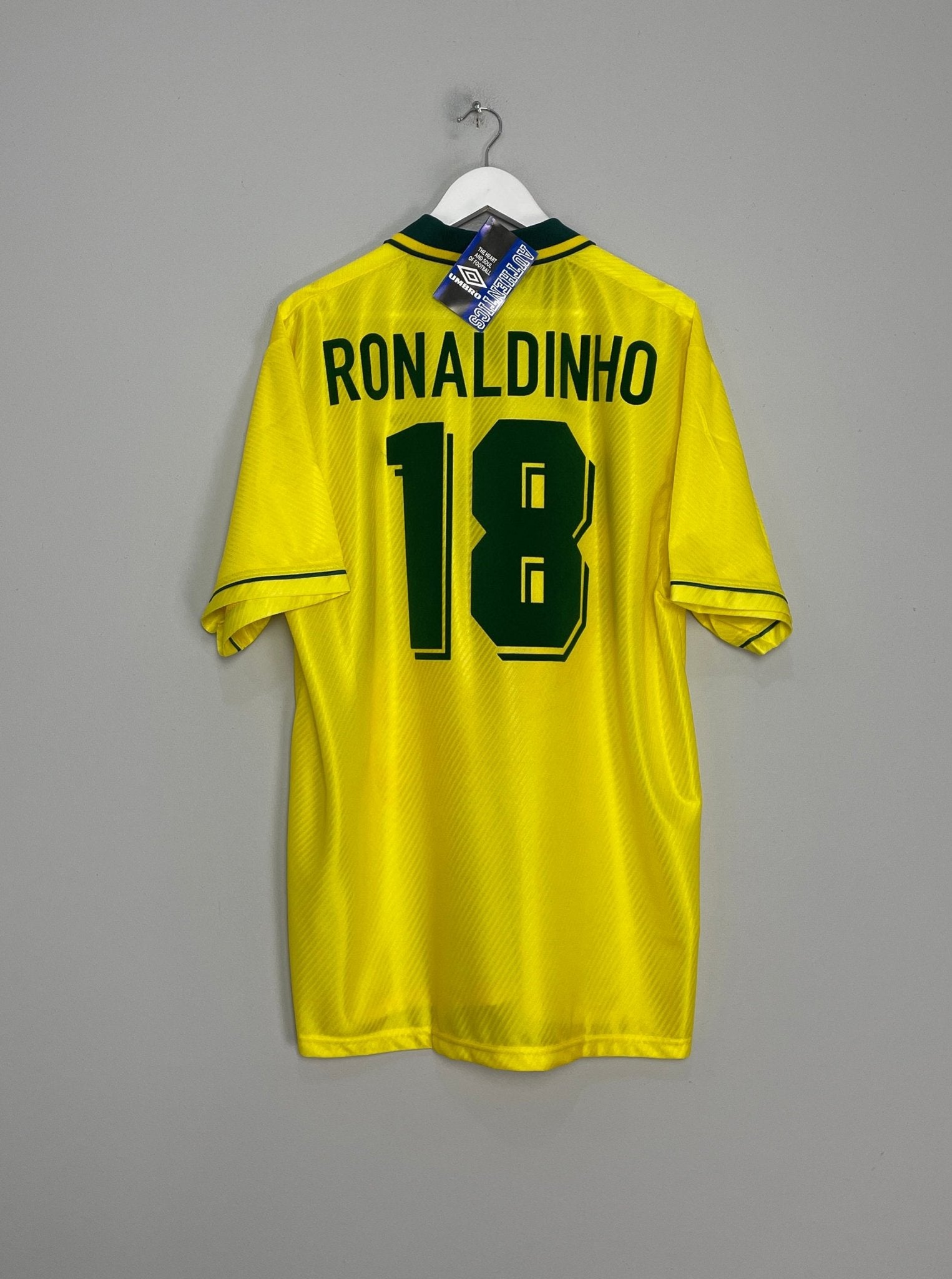 Shop 1994/96 BRAZIL RONALDINHO #18 *BNWT* HOME SHIRT (XL) UMBRO, classic football shirts, vintage football shirts & retro soccer jerseys at Cult Kits