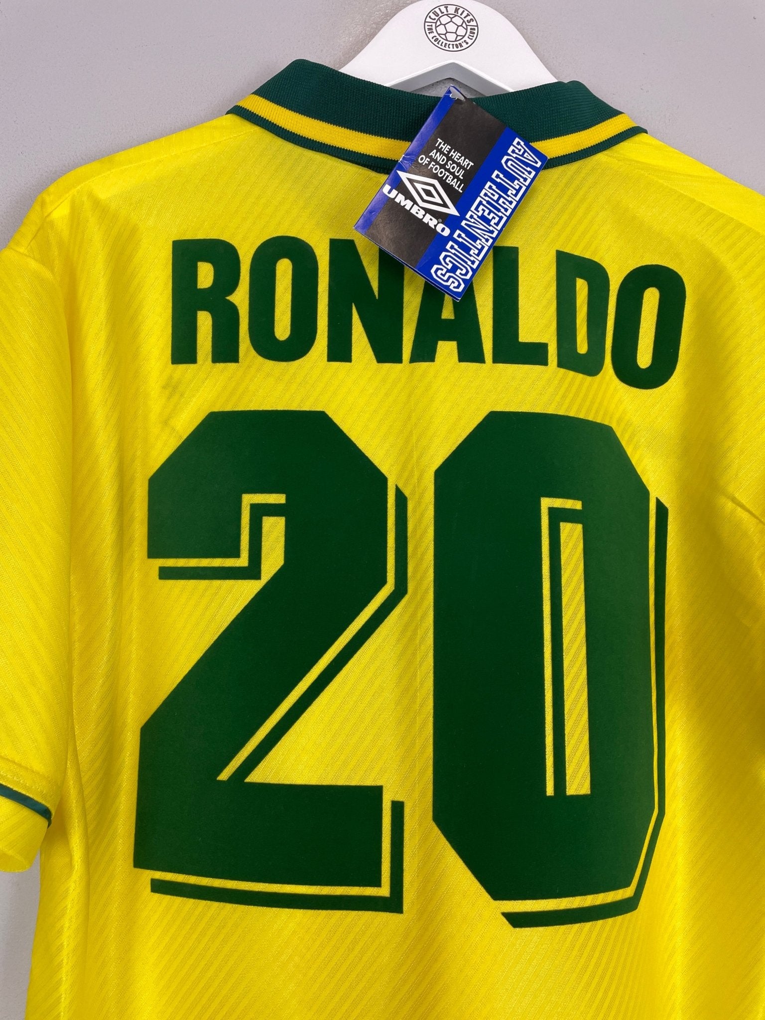Shop 1994/96 BRAZIL RONALDO #20 *BNWT* HOME SHIRT (M) UMBRO, classic football shirts, vintage football shirts & retro soccer jerseys at Cult Kits