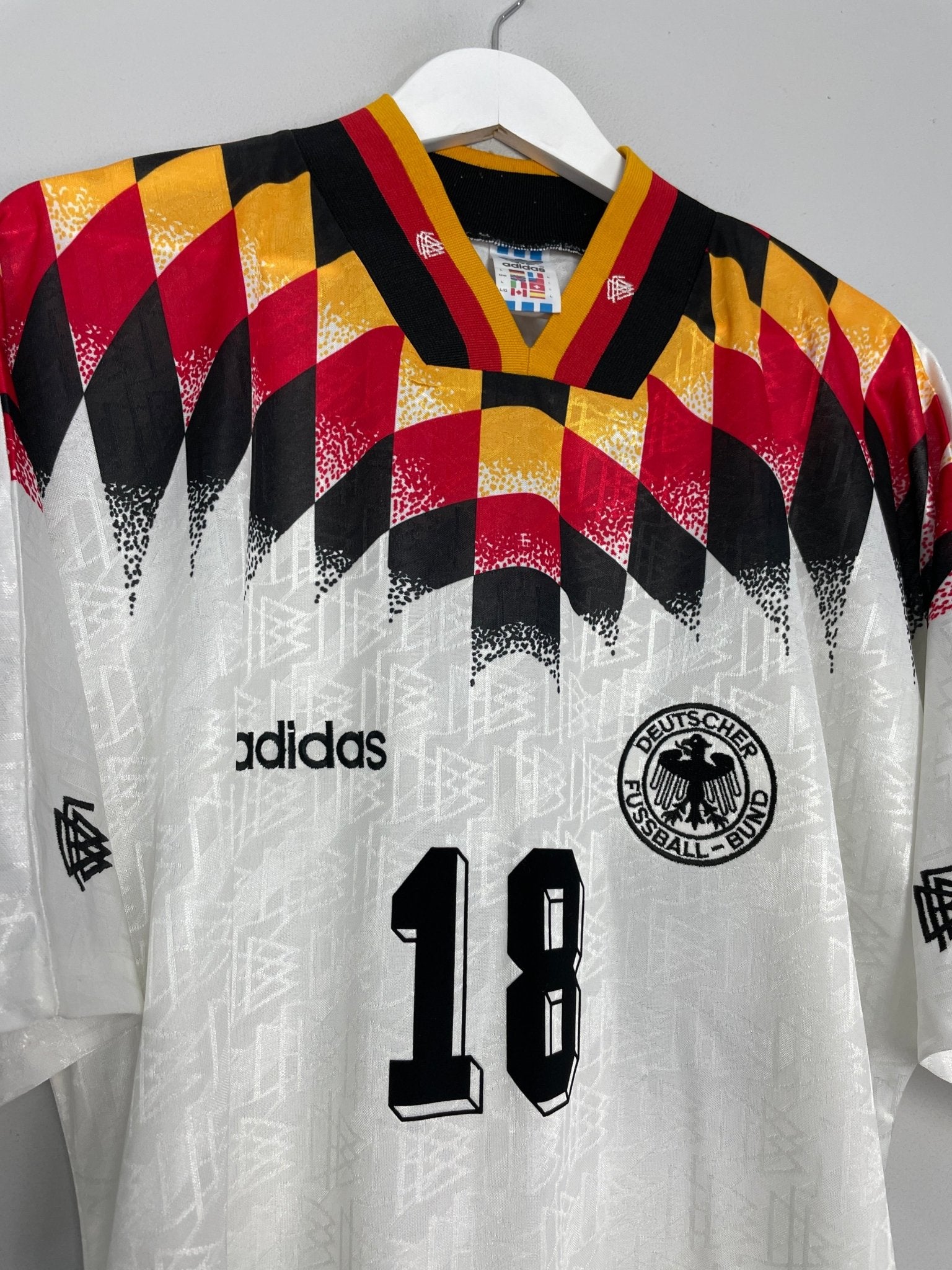 Shop 1994/96 GERMANY KLINSMANN #18 HOME SHIRT (L) ADIDAS, classic football shirts, vintage football shirts & retro soccer jerseys at Cult Kits