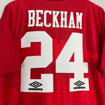 Shop 1994/96 MANCHESTER UNITED BECKHAM #24 HOME SHIRT (L) UMBRO, classic football shirts, vintage football shirts & retro soccer jerseys at Cult Kits