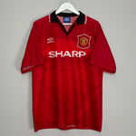 Shop 1994/96 MANCHESTER UNITED BECKHAM #24 HOME SHIRT (L) UMBRO, classic football shirts, vintage football shirts & retro soccer jerseys at Cult Kits