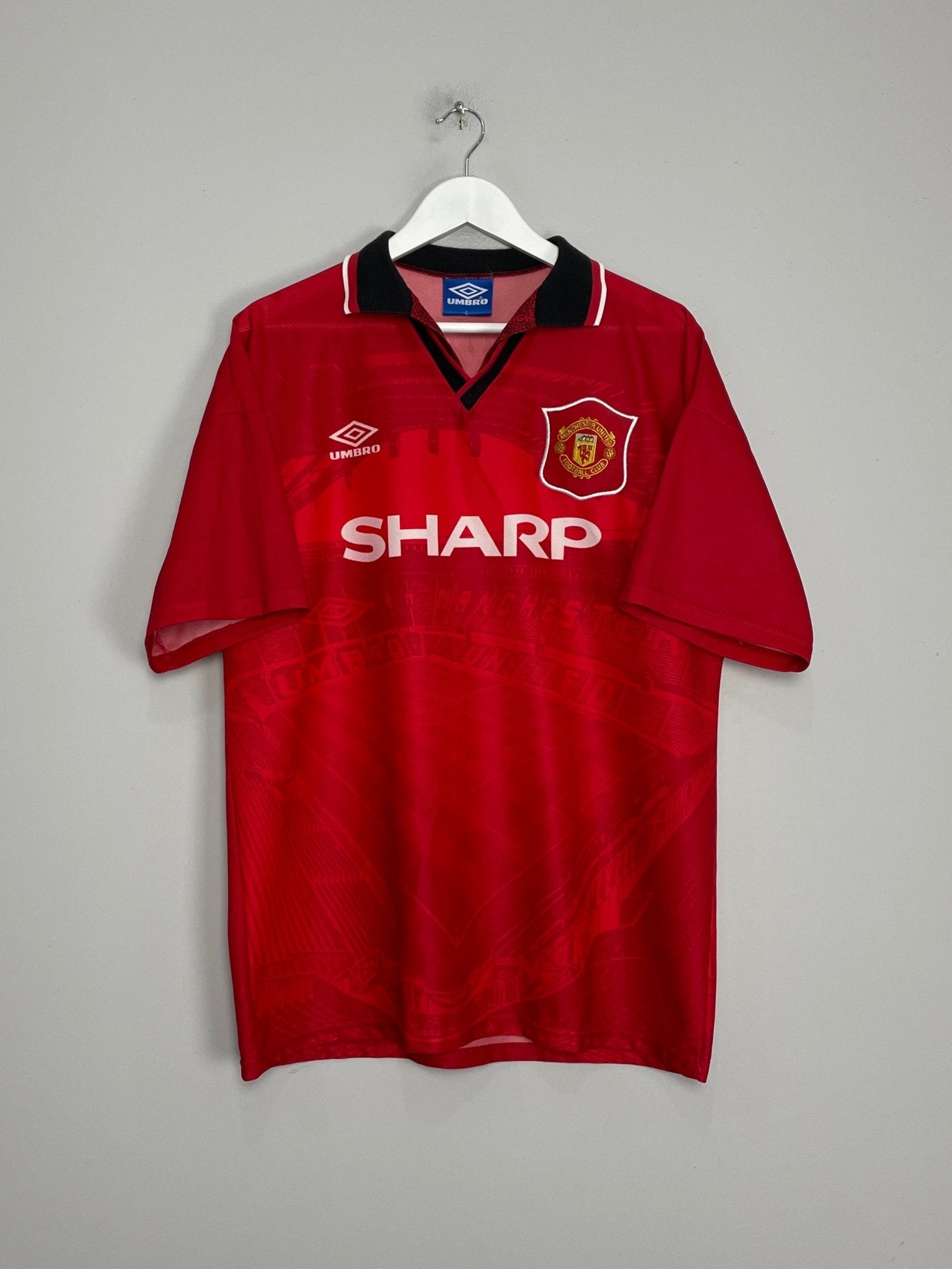 Shop 1994/96 MANCHESTER UNITED BECKHAM #24 HOME SHIRT (L) UMBRO, classic football shirts, vintage football shirts & retro soccer jerseys at Cult Kits