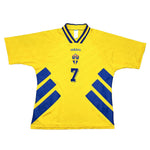 Buy 1994/96 Sweden Larsson 7 Home Shirt (L) Adidas ~ Free worldwide shipping ~ Authentic Vintage Football Shirts from Cult Kits