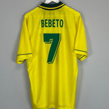Shop 1994/97 BRAZIL BEBETO #7 HOME SHIRT (XL) UMBRO, classic football shirts, vintage football shirts & retro soccer jerseys at Cult Kits