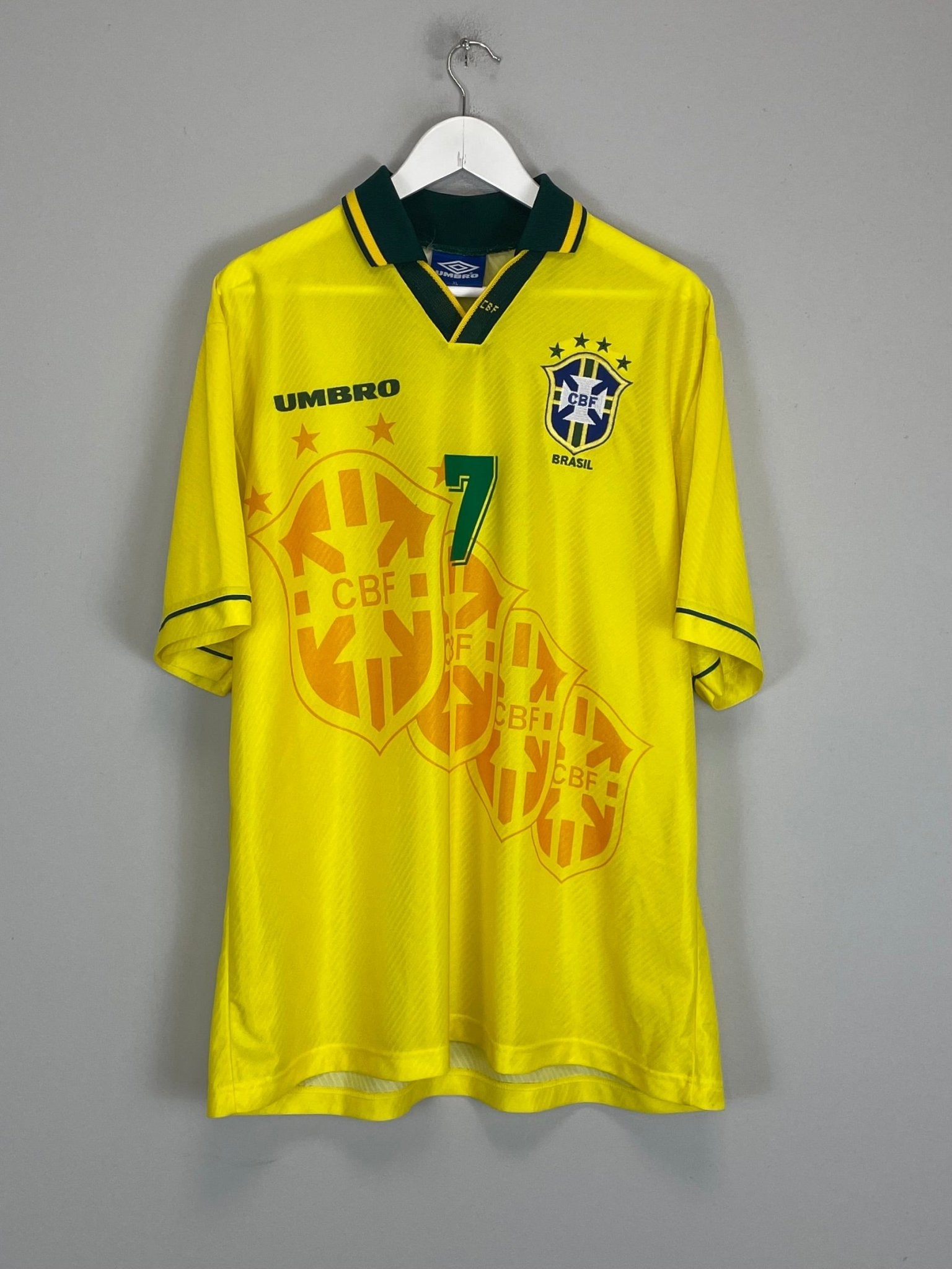 Shop 1994/97 BRAZIL BEBETO #7 HOME SHIRT (XL) UMBRO, classic football shirts, vintage football shirts & retro soccer jerseys at Cult Kits