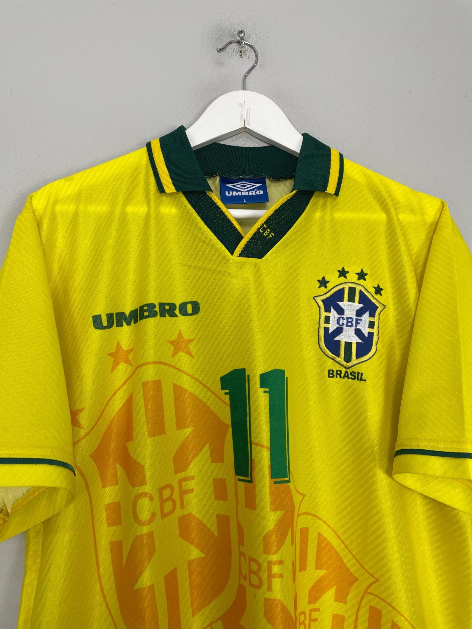 Shop 1994/97 BRAZIL ROMARIO #11 HOME SHIRT (L) UMBRO, classic football shirts, vintage football shirts & retro soccer jerseys at Cult Kits