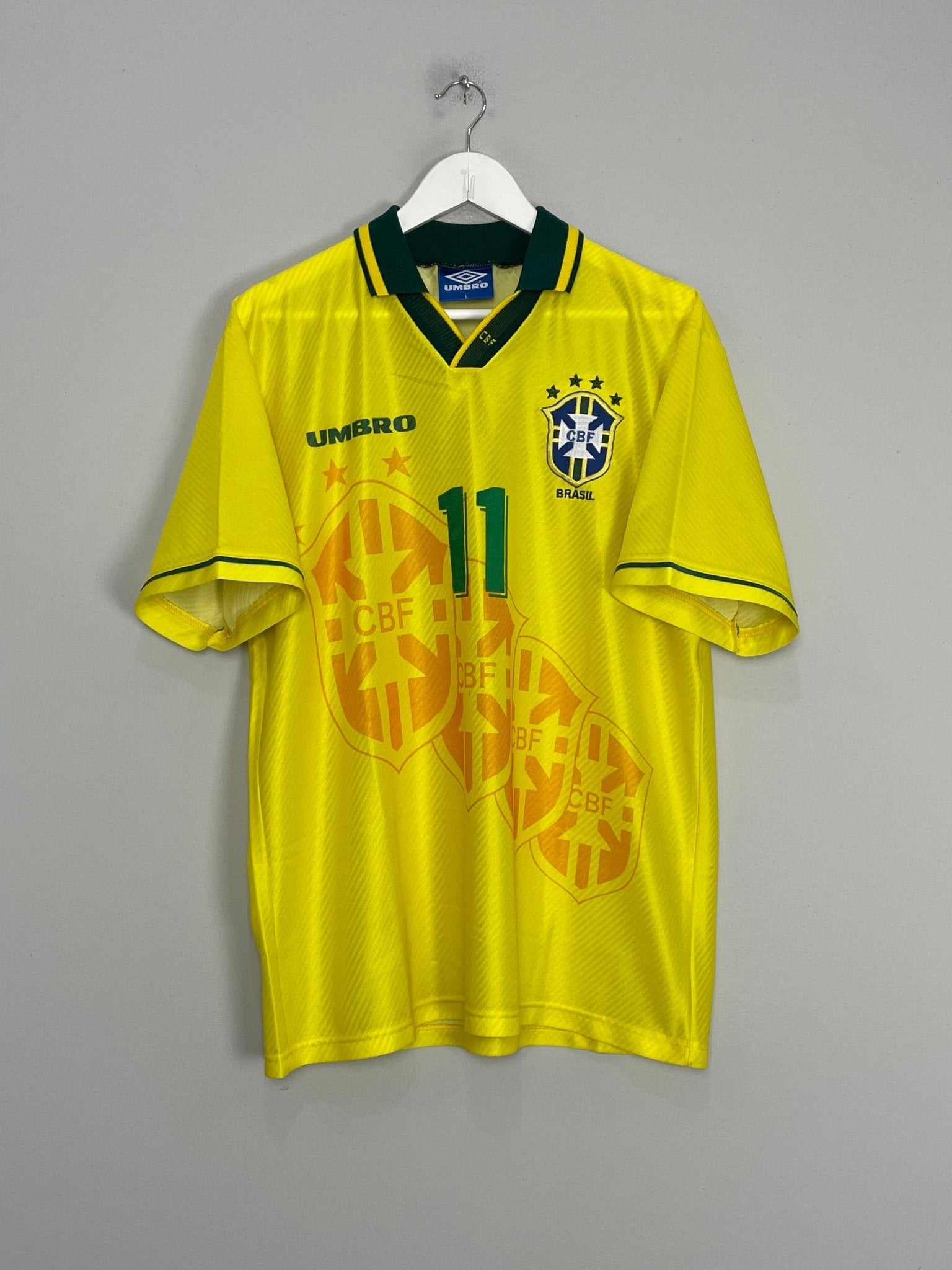 Shop 1994/97 BRAZIL ROMARIO #11 HOME SHIRT (L) UMBRO, classic football shirts, vintage football shirts & retro soccer jerseys at Cult Kits