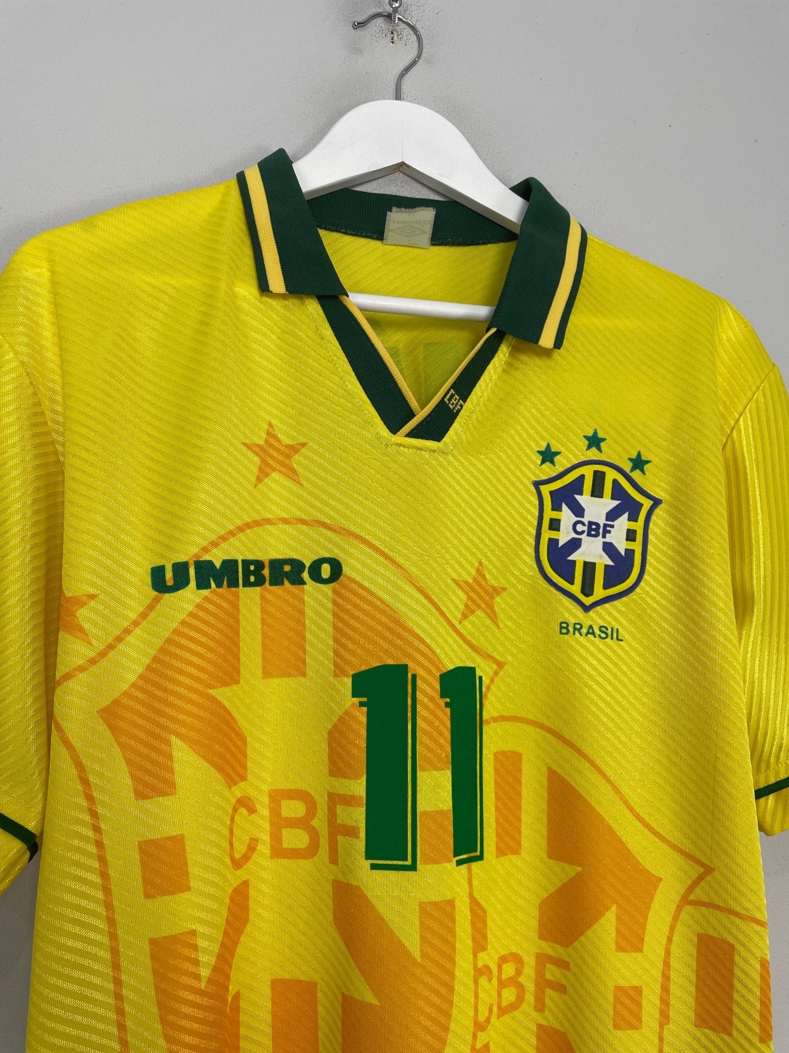 Shop 1994/97 BRAZIL ROMARIO #11 HOME SHIRT (M) UMBRO, classic football shirts, vintage football shirts & retro soccer jerseys at Cult Kits
