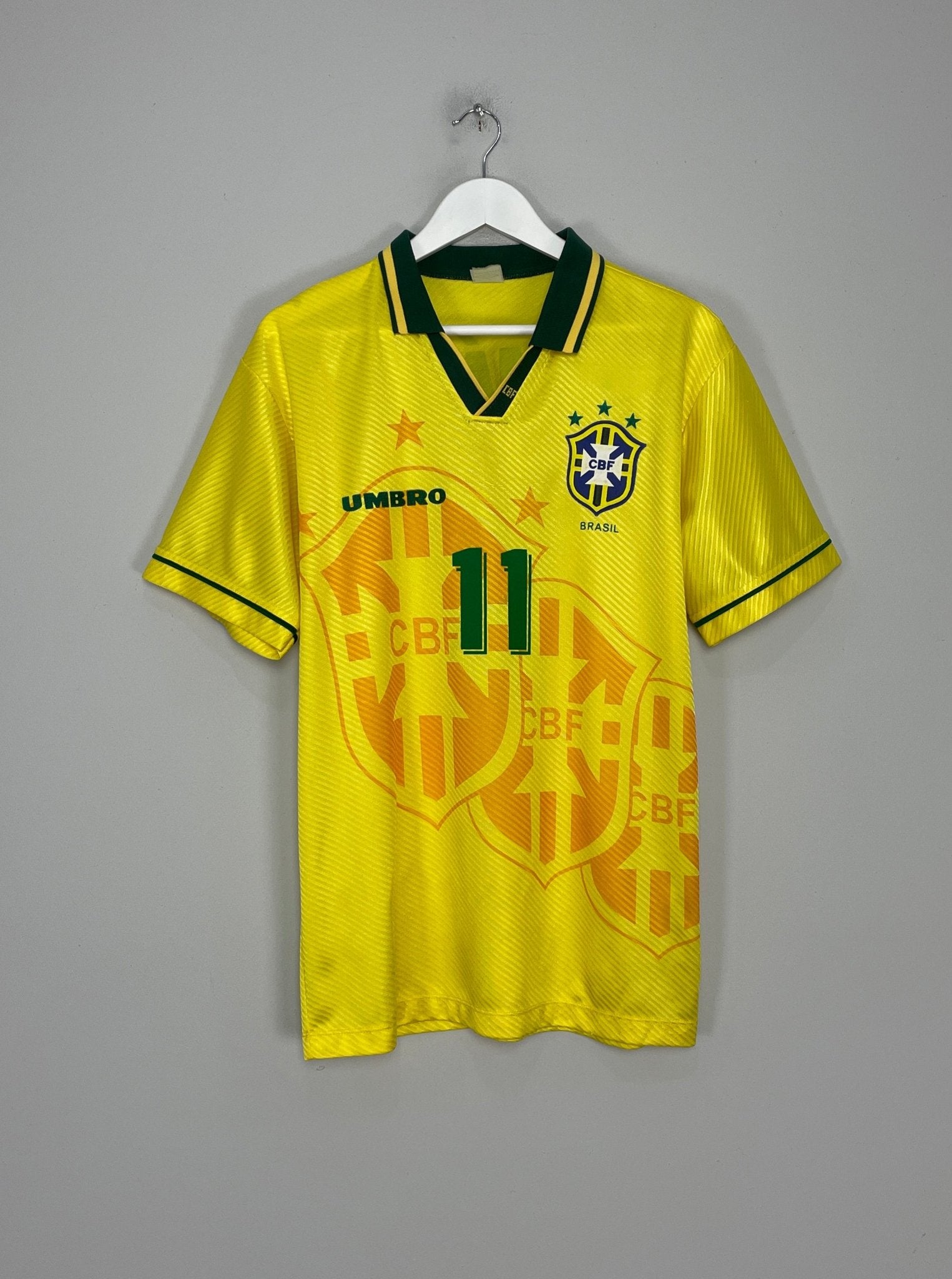 Shop 1994/97 BRAZIL ROMARIO #11 HOME SHIRT (M) UMBRO, classic football shirts, vintage football shirts & retro soccer jerseys at Cult Kits