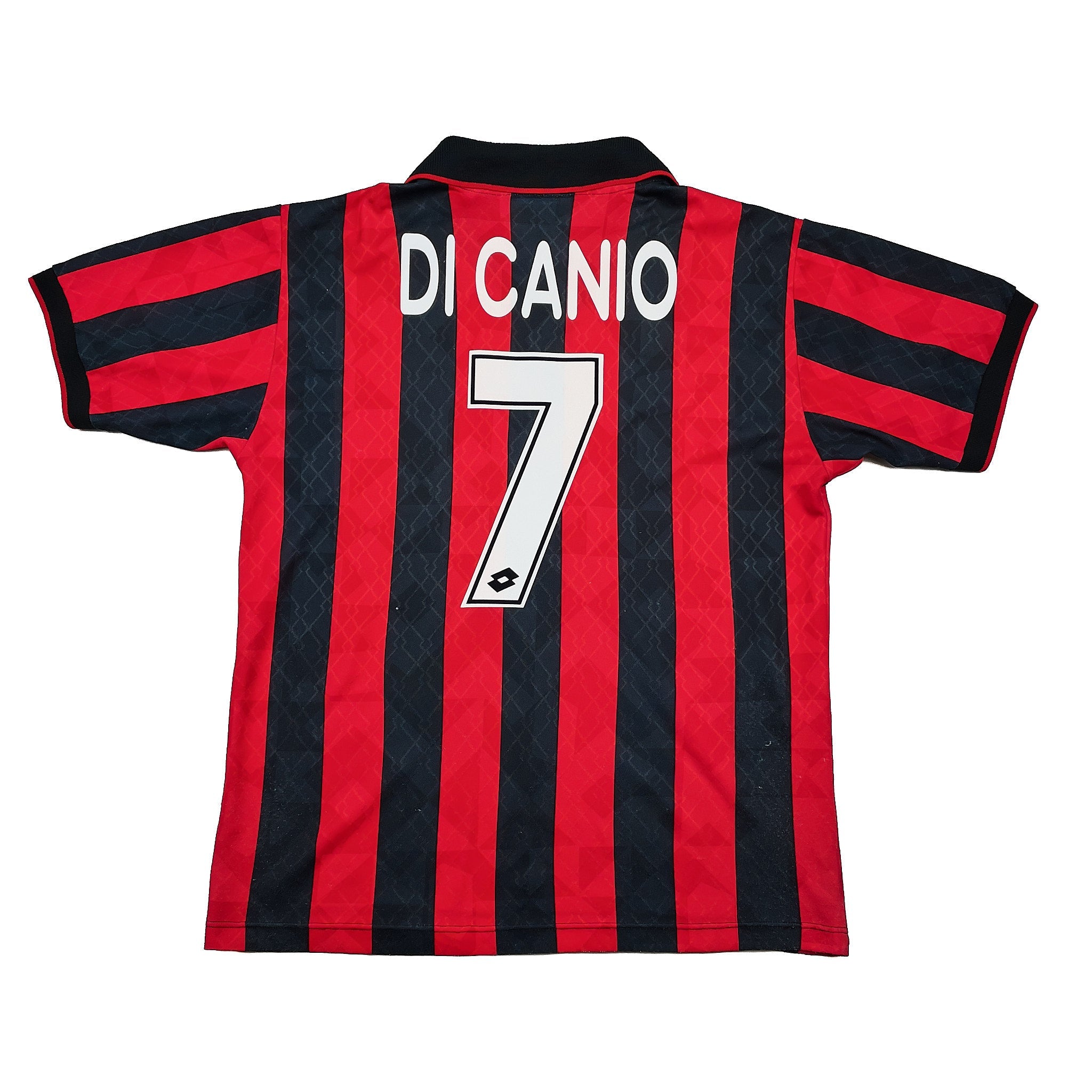 Buy 1995/96 AC MILAN DI CANIO 7 HOME SHIRT (L) LOTTO ~ Free worldwide shipping available ~ Authentic Vintage Football Shirts from Cult Kits