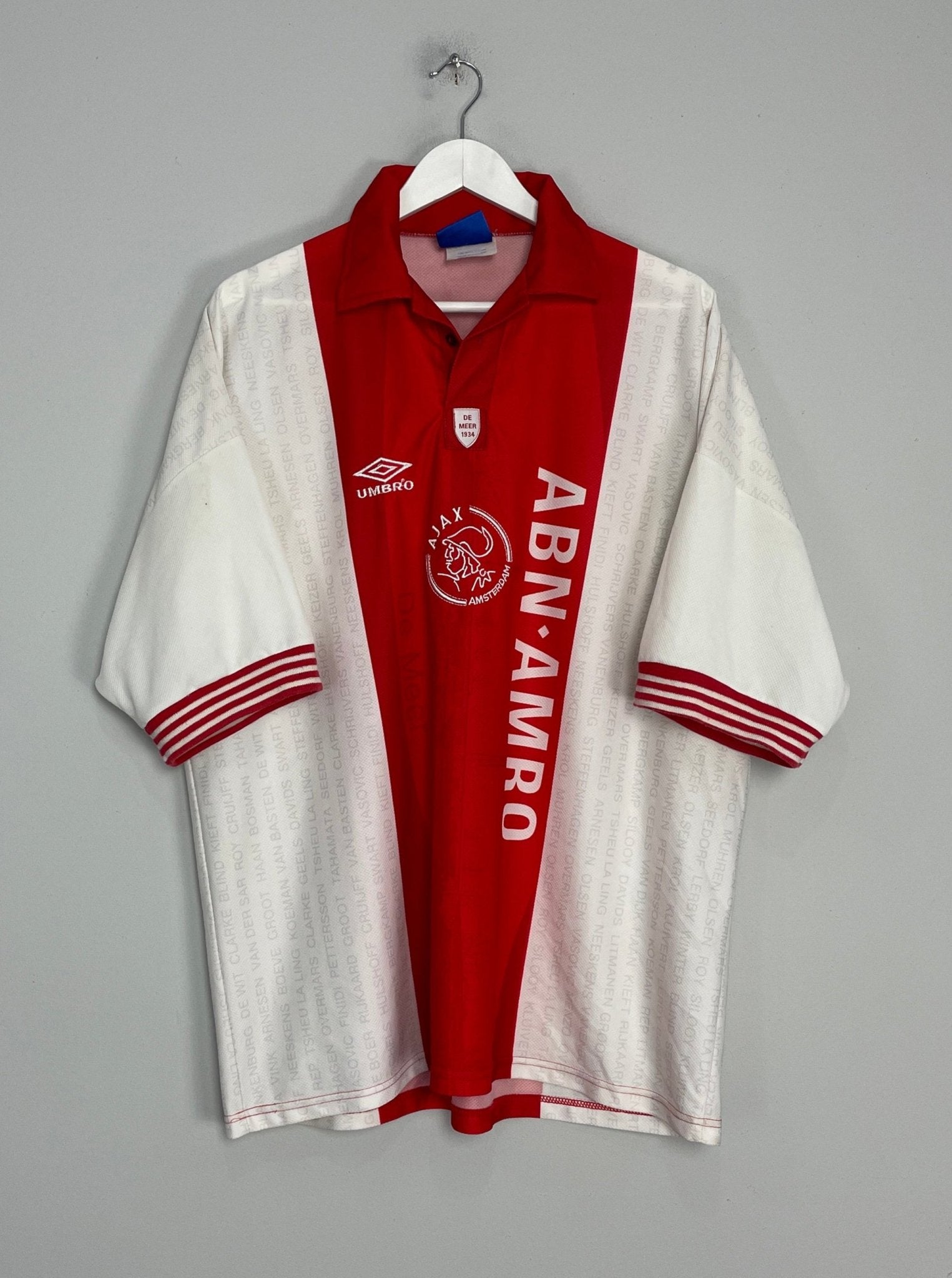 Shop 1995/96 AJAX #11 *DE MEER* HOME SHIRT (XXL) UMBRO, classic football shirts, vintage football shirts & retro soccer jerseys at Cult Kits