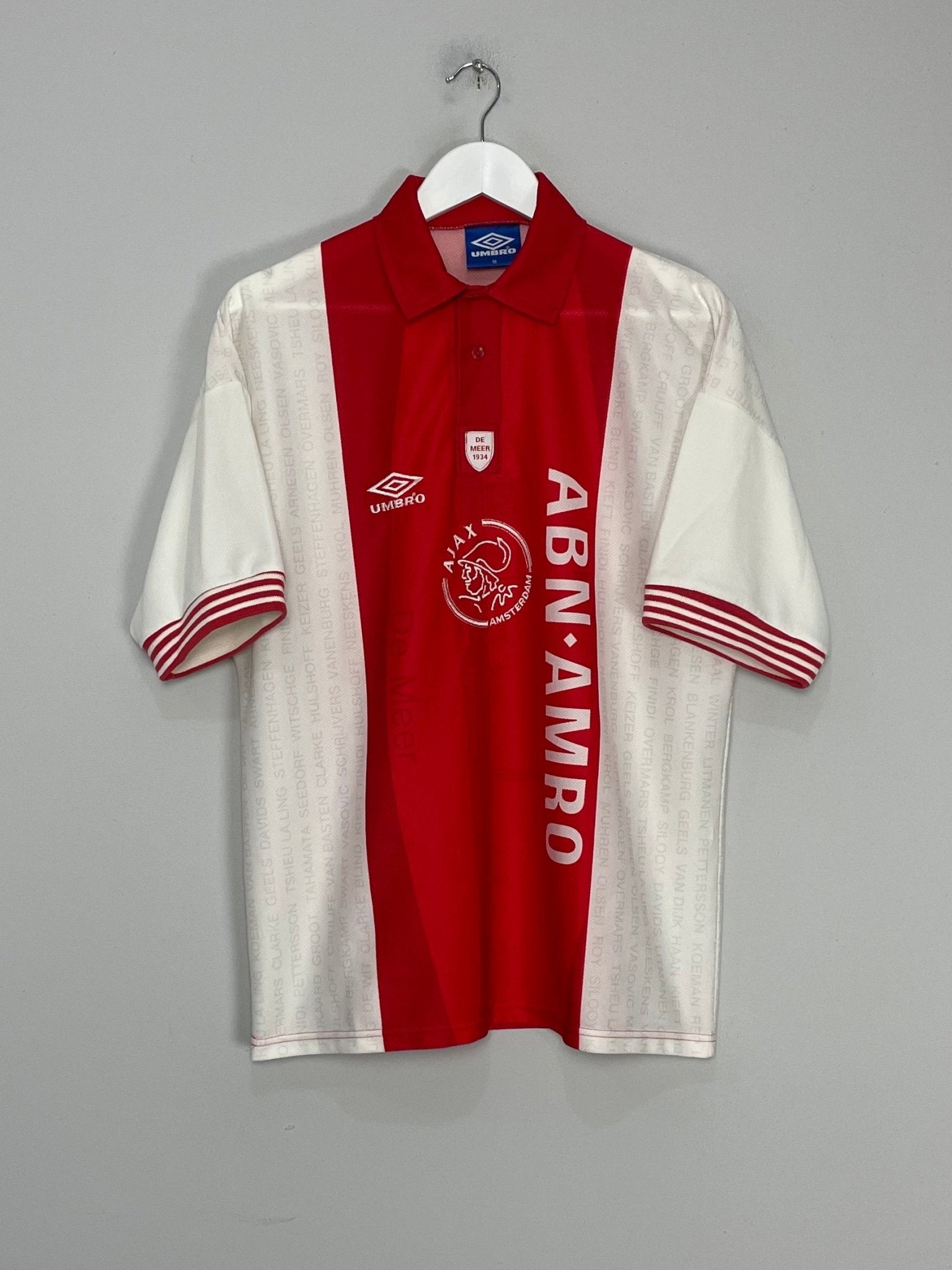 Shop 1995/96 AJAX *DE MEER* HOME SHIRT (M) UMBRO, classic football shirts, vintage football shirts & retro soccer jerseys at Cult Kits