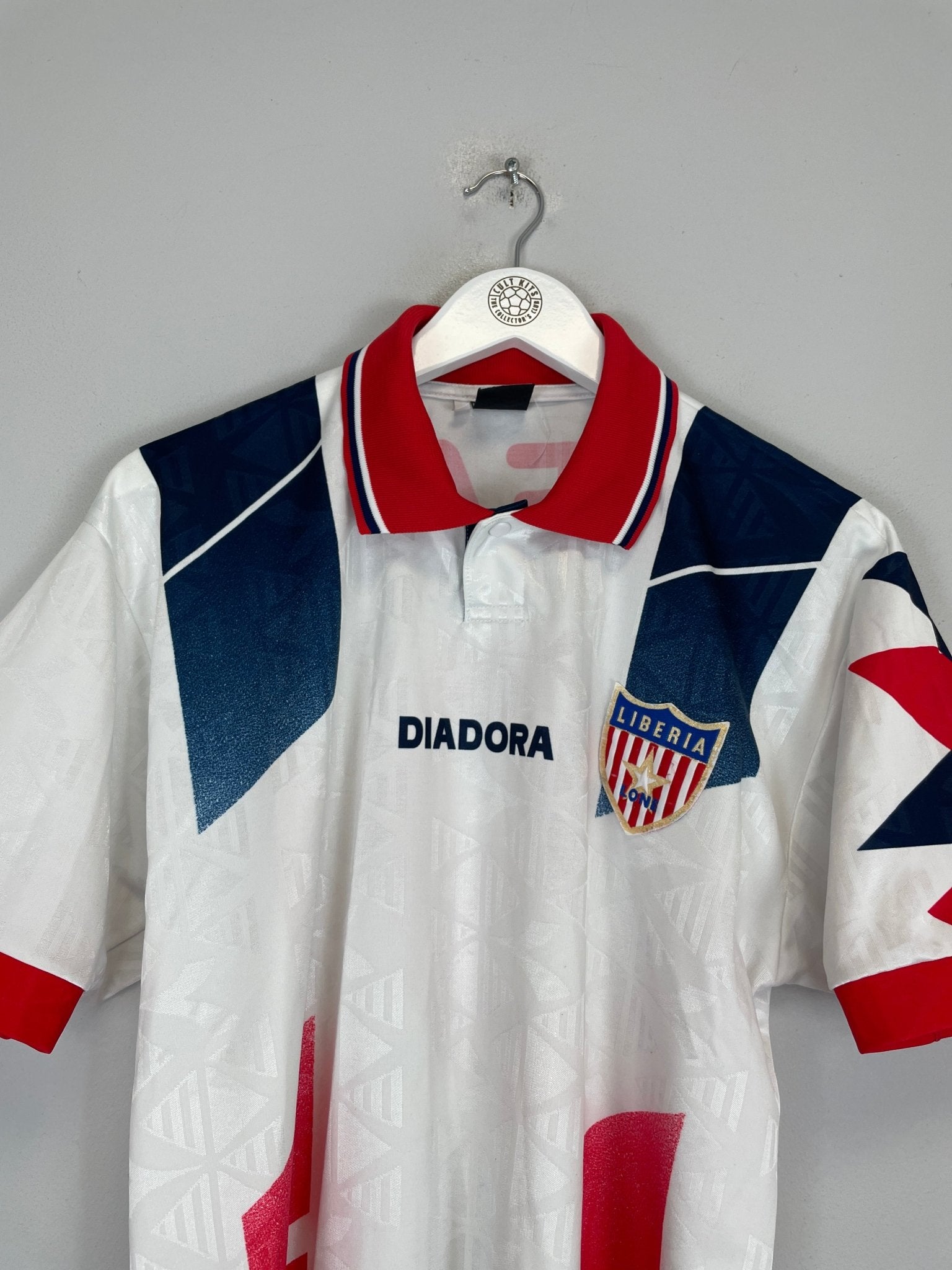 Shop 1995/96 LIBERIA WEAH #9 AWAY SHIRT (XL) DIADORA, classic football shirts, vintage football shirts & retro soccer jerseys at Cult Kits