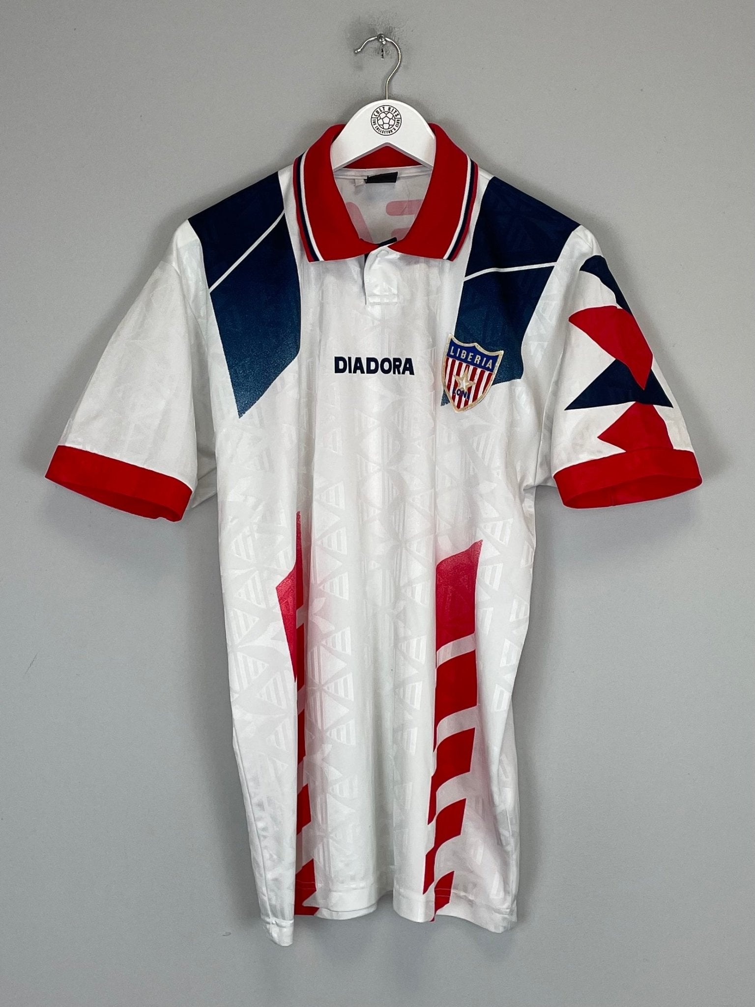 Shop 1995/96 LIBERIA WEAH #9 AWAY SHIRT (XL) DIADORA, classic football shirts, vintage football shirts & retro soccer jerseys at Cult Kits