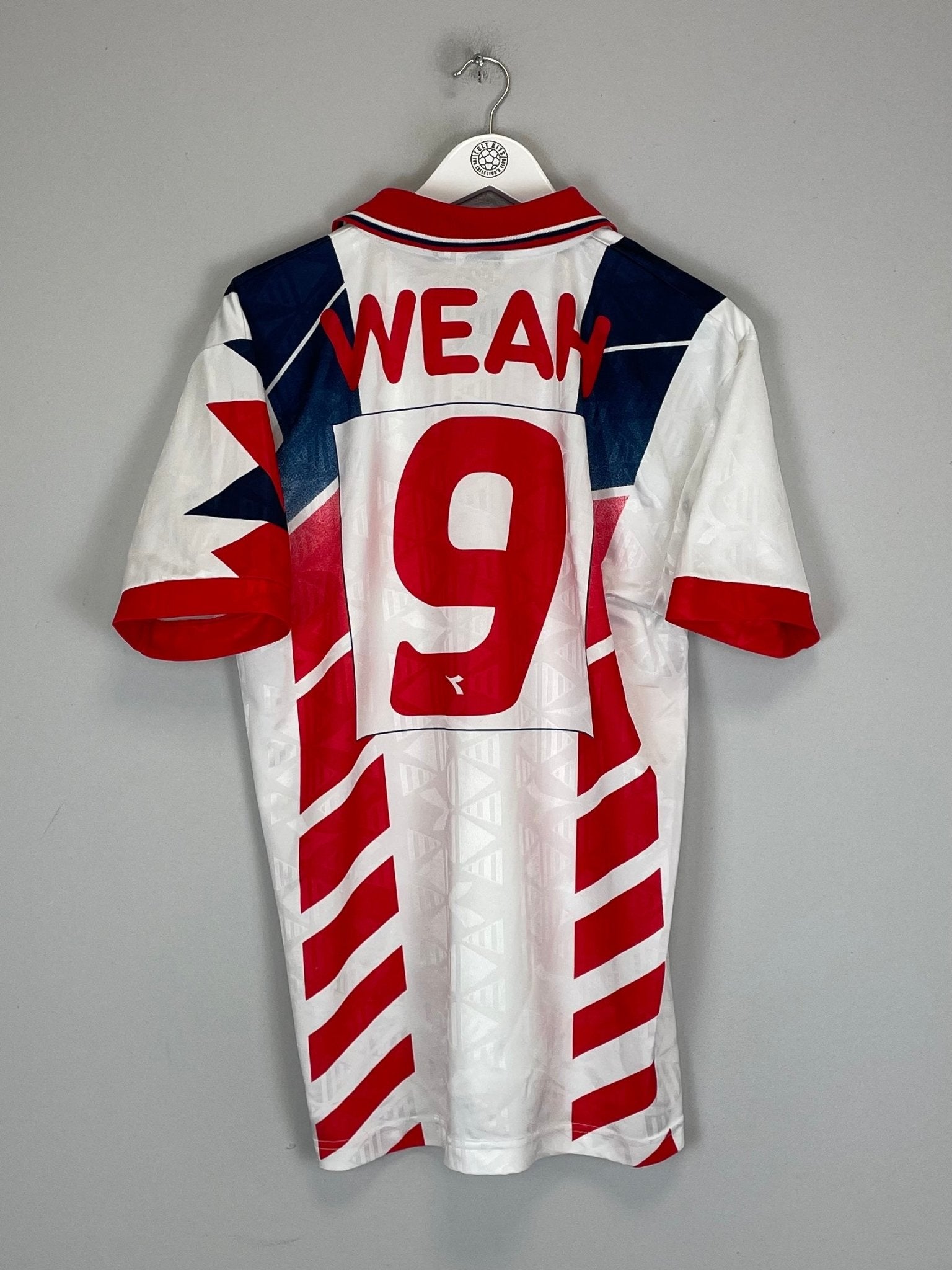 Shop 1995/96 LIBERIA WEAH #9 AWAY SHIRT (XL) DIADORA, classic football shirts, vintage football shirts & retro soccer jerseys at Cult Kits
