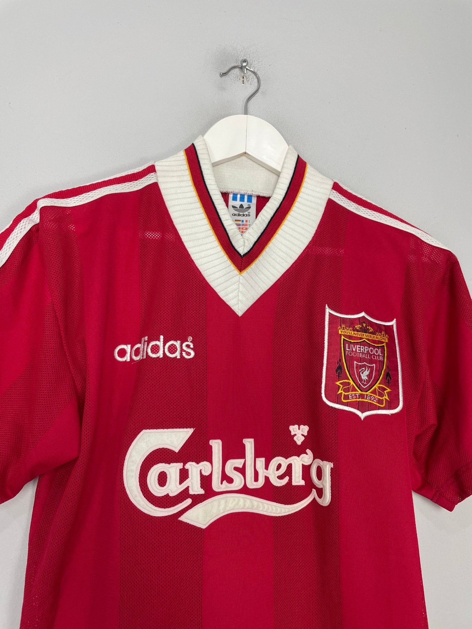 Shop 1995/96 LIVERPOOL HOME SHIRT (S) ADIDAS, classic football shirts, vintage football shirts & retro soccer jerseys at Cult Kits