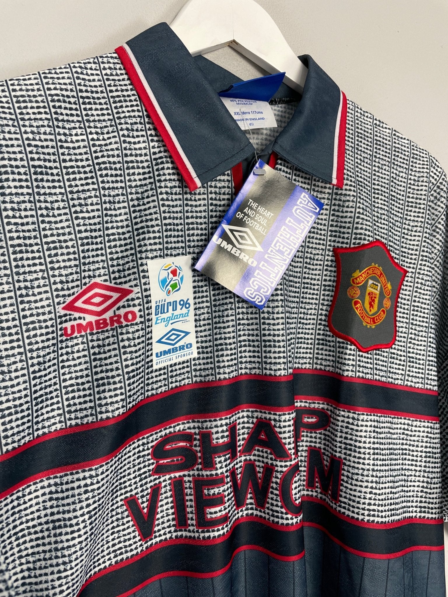 Shop 1995/96 MANCHESTER UNITED CANTONA #7 *BNWT* AWAY SHIRT (XXL) UMBRO, classic football shirts, vintage football shirts & retro soccer jerseys at Cult Kits