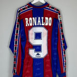 1995/97 BARCELONA RONALDO 9 L/S HOME SHIRT (XL) KAPPA - Cult Kits - XL - Buy Vintage Football Shirts, Authentic Retro Football Shirts For Sale, Classic Football Shirts & Soccer Jersey