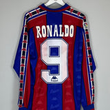 1995/97 BARCELONA RONALDO 9 L/S HOME SHIRT (XL) KAPPA - Cult Kits - XL - Buy Vintage Football Shirts, Authentic Retro Football Shirts For Sale, Classic Football Shirts & Soccer Jersey