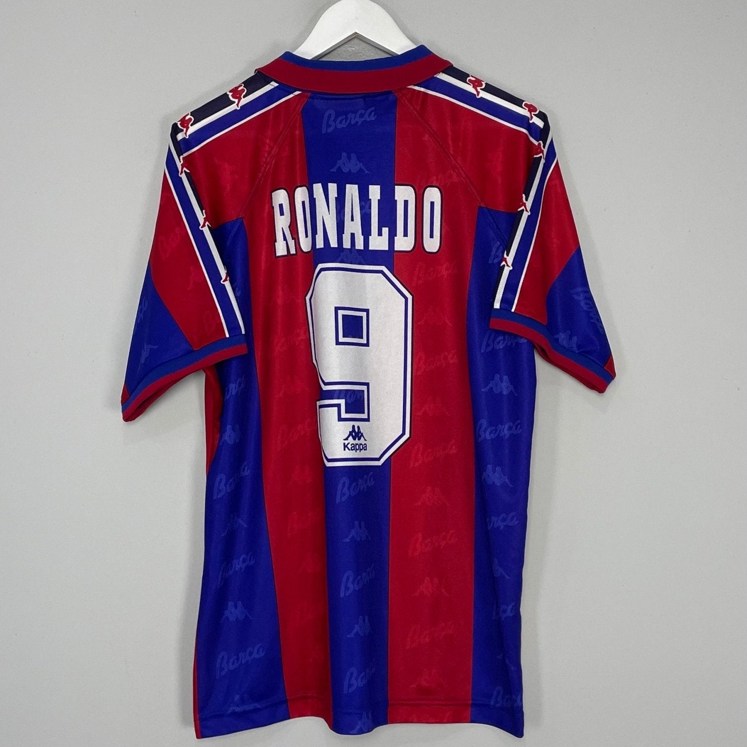 Shop 1995/97 BARCELONA RONALDO #9 *PLAYER ISSUE* HOME SHIRT (M) KAPPA, classic football shirts, vintage football shirts & retro soccer jerseys at Cult Kits