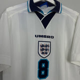 Shop 1995/97 ENGLAND GASCOIGNE #8 HOME SHIRT (L) UMBRO, classic football shirts, vintage football shirts & retro soccer jerseys at Cult Kits