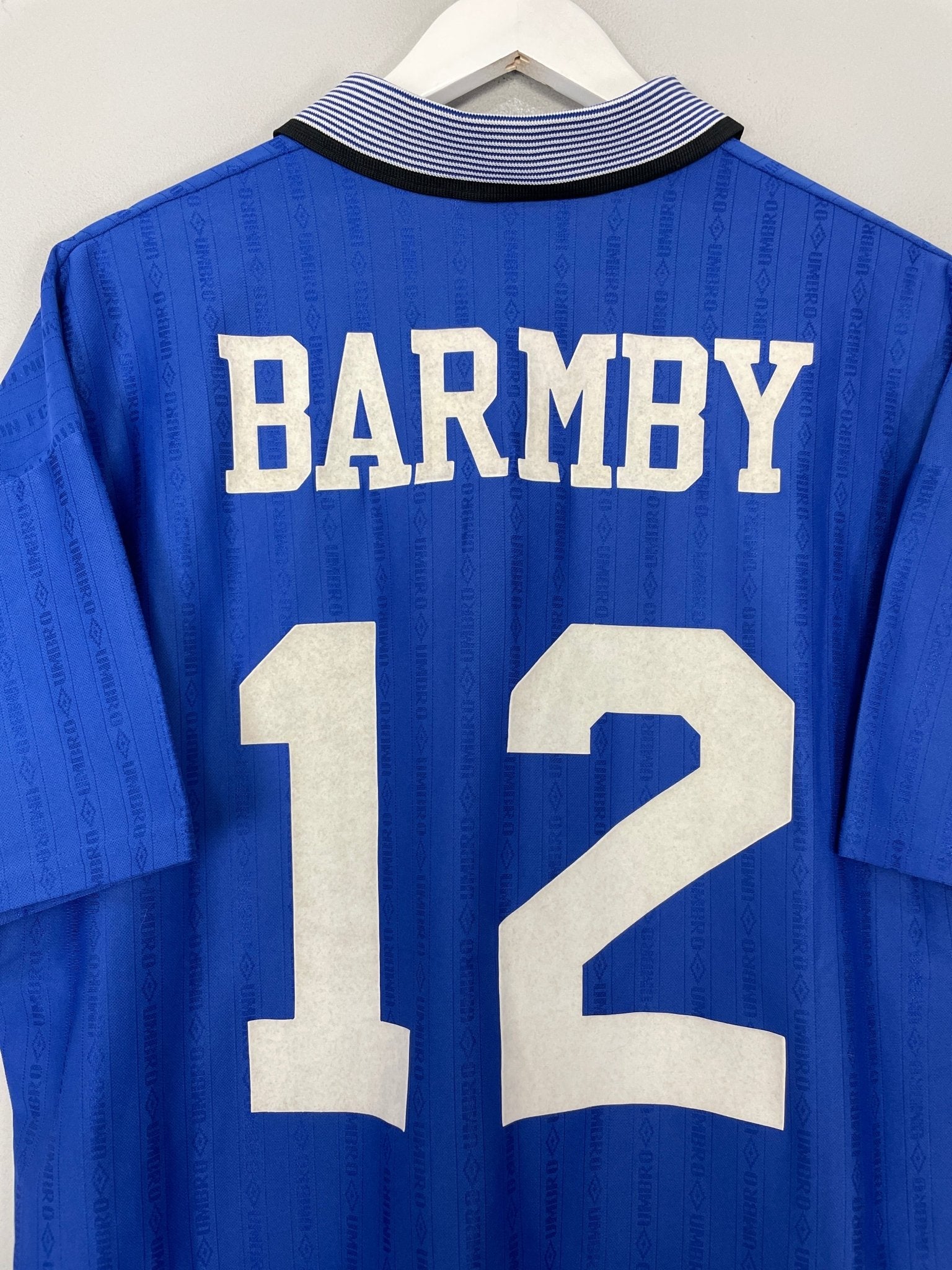 Shop 1995/97 EVERTON BARMBY #12 HOME SHIRT (L) UMBRO, classic football shirts, vintage football shirts & retro soccer jerseys at Cult Kits