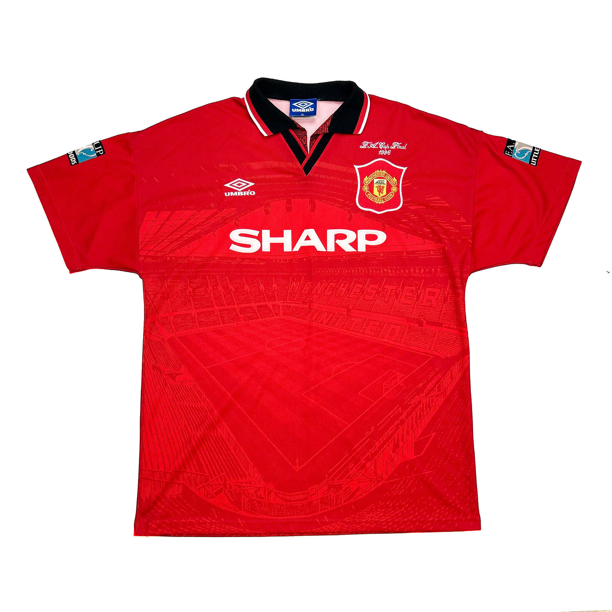Buy 1996 MANCHESTER UNITED BECKHAM 24 *MATCH PREPARED *FA CUP FINAL* HOME SHIRT (XL) UMBRO ~ Free worldwide shipping available ~ Authentic Vintage Football Shirts from Cult Kits