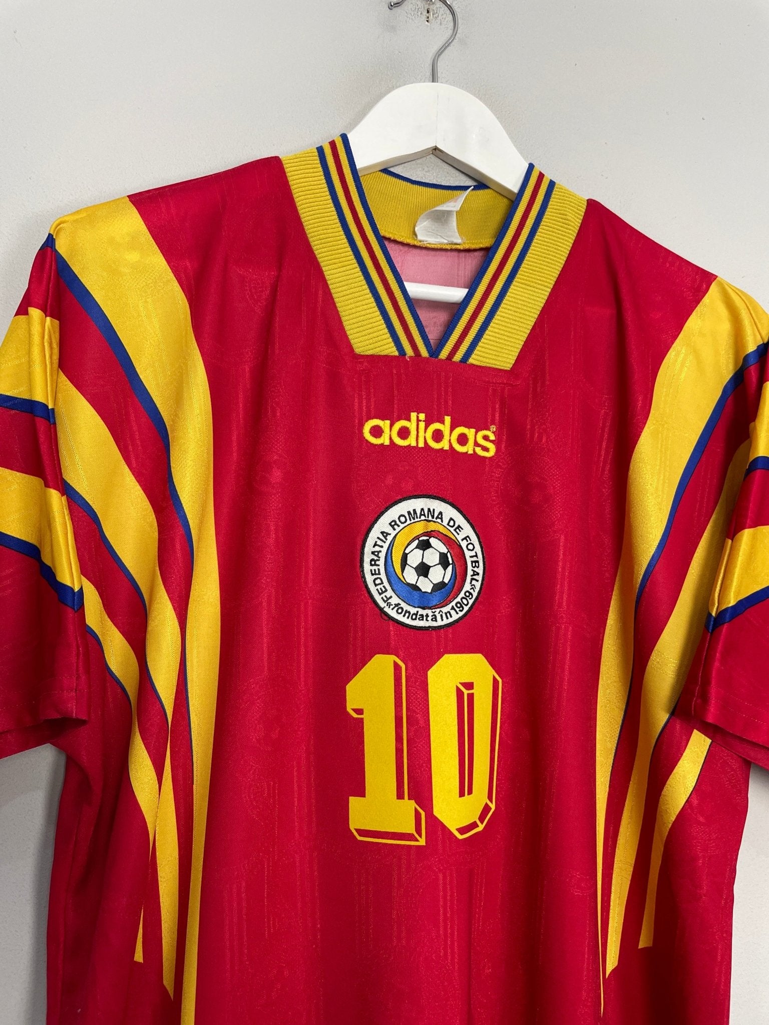 Shop 1996 ROMANIA HAGI #10 AWAY SHIRT (L) ADIDAS, classic football shirts, vintage football shirts & retro soccer jerseys at Cult Kits