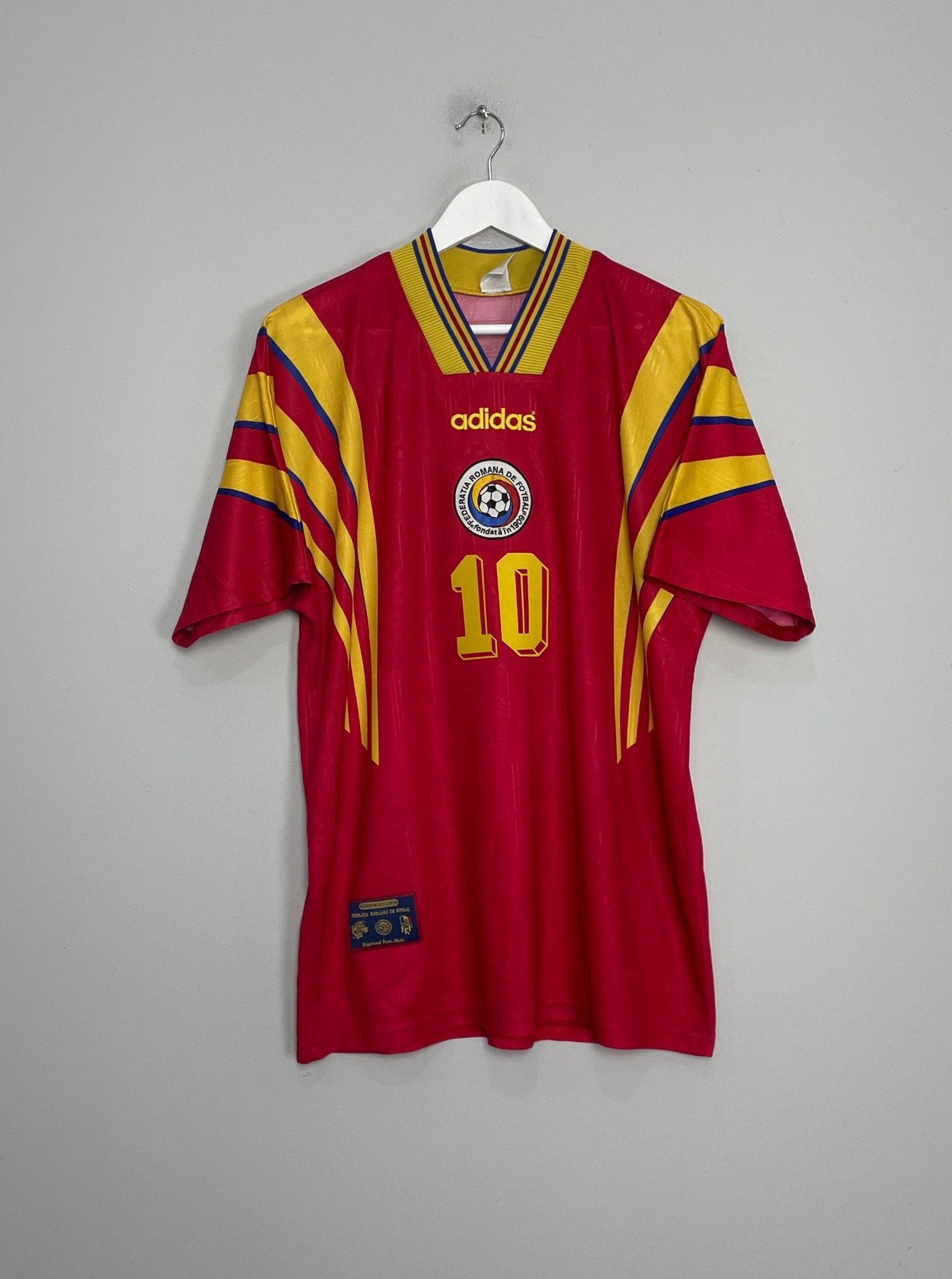 Shop 1996 ROMANIA HAGI #10 AWAY SHIRT (L) ADIDAS, classic football shirts, vintage football shirts & retro soccer jerseys at Cult Kits