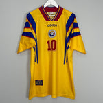 Shop 1996 ROMANIA HAGI #10 HOME SHIRT (XL) ADIDAS, classic football shirts, vintage football shirts & retro soccer jerseys at Cult Kits
