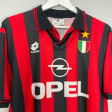 Shop 1996/97 AC MILAN HOME SHIRT (XL) LOTTO, classic football shirts, vintage football shirts & retro soccer jerseys at Cult Kits