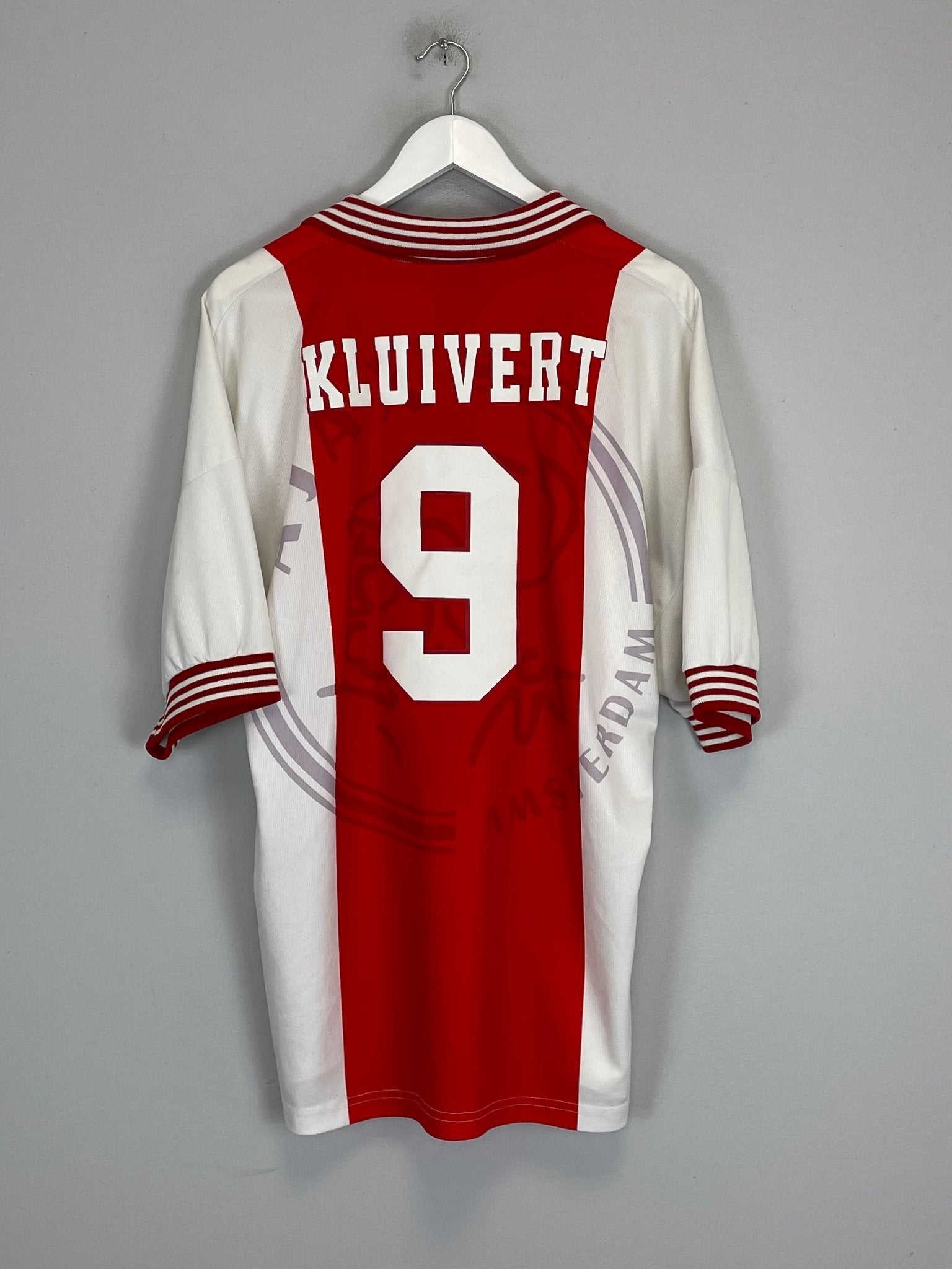 Shop 1996/97 AJAX KLUIVERT #9 HOME SHIRT (XL) UMBRO, classic football shirts, vintage football shirts & retro soccer jerseys at Cult Kits