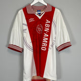 Shop 1996/97 AJAX KLUIVERT #9 HOME SHIRT (XL) UMBRO, classic football shirts, vintage football shirts & retro soccer jerseys at Cult Kits