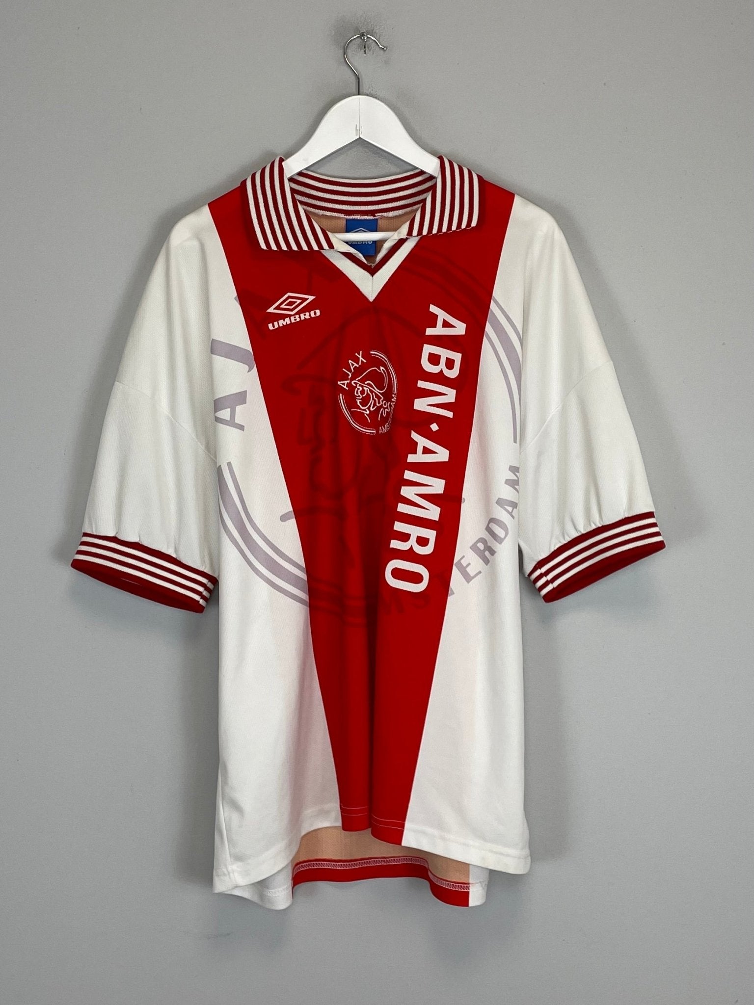 Shop 1996/97 AJAX KLUIVERT #9 HOME SHIRT (XL) UMBRO, classic football shirts, vintage football shirts & retro soccer jerseys at Cult Kits