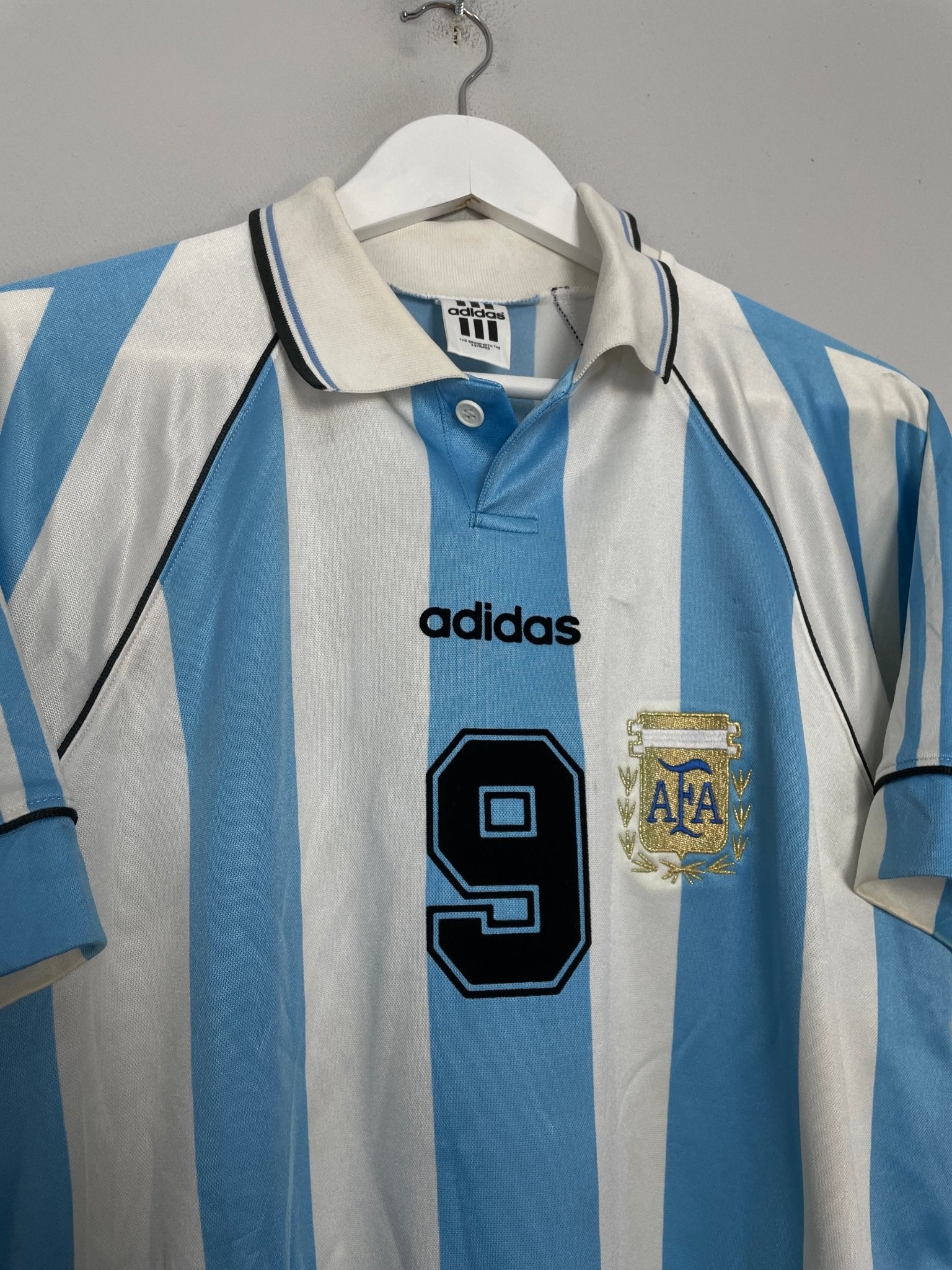 Shop 1996/97 ARGENTINA BATISTUTA #9 HOME SHIRT (M) ADIDAS, classic football shirts, vintage football shirts & retro soccer jerseys at Cult Kits