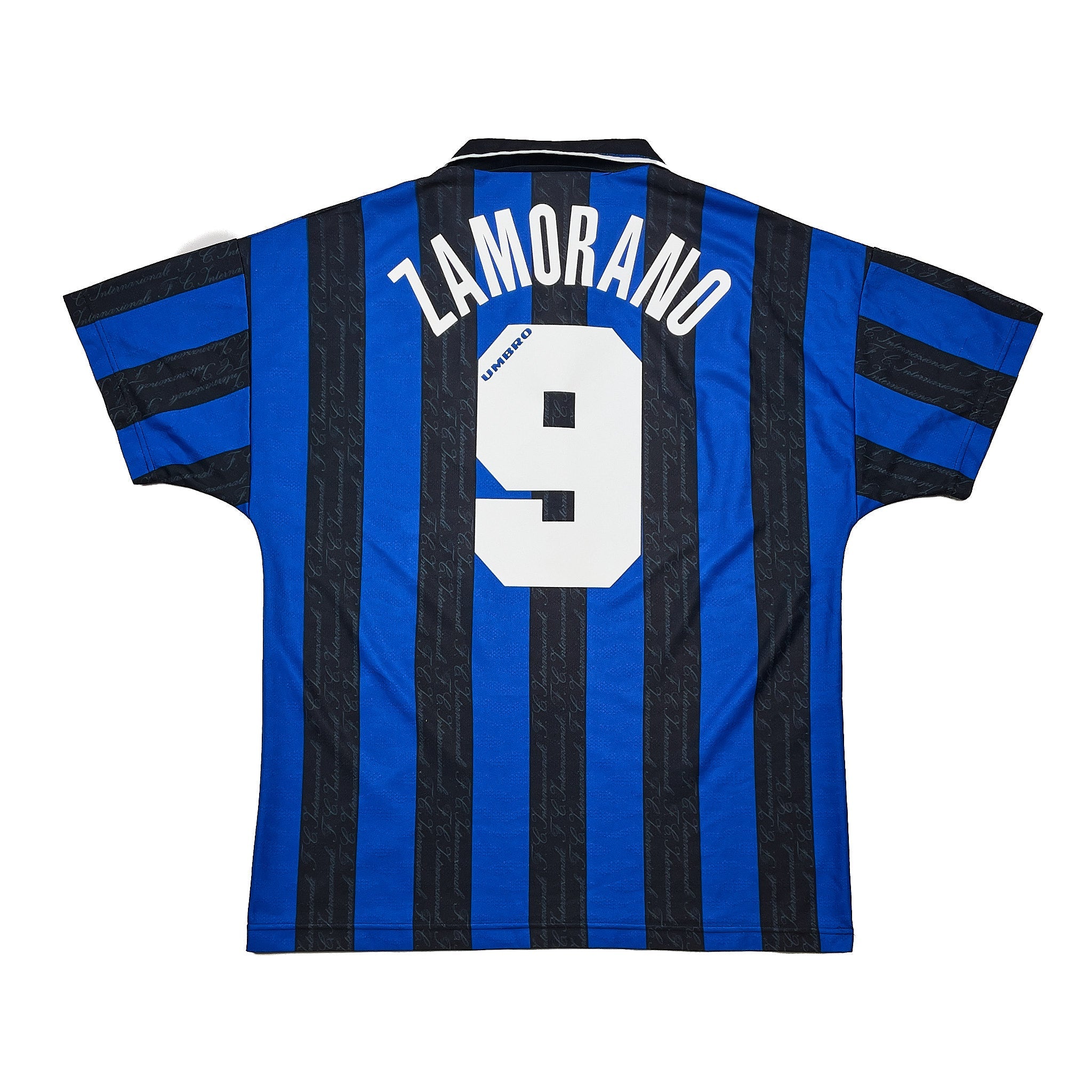 Buy 1996/97 Inter Milan Zamorano 9 Home Shirt (L) Umbro ~ Free worldwide shipping ~ Authentic Vintage Football Shirts from Cult Kits