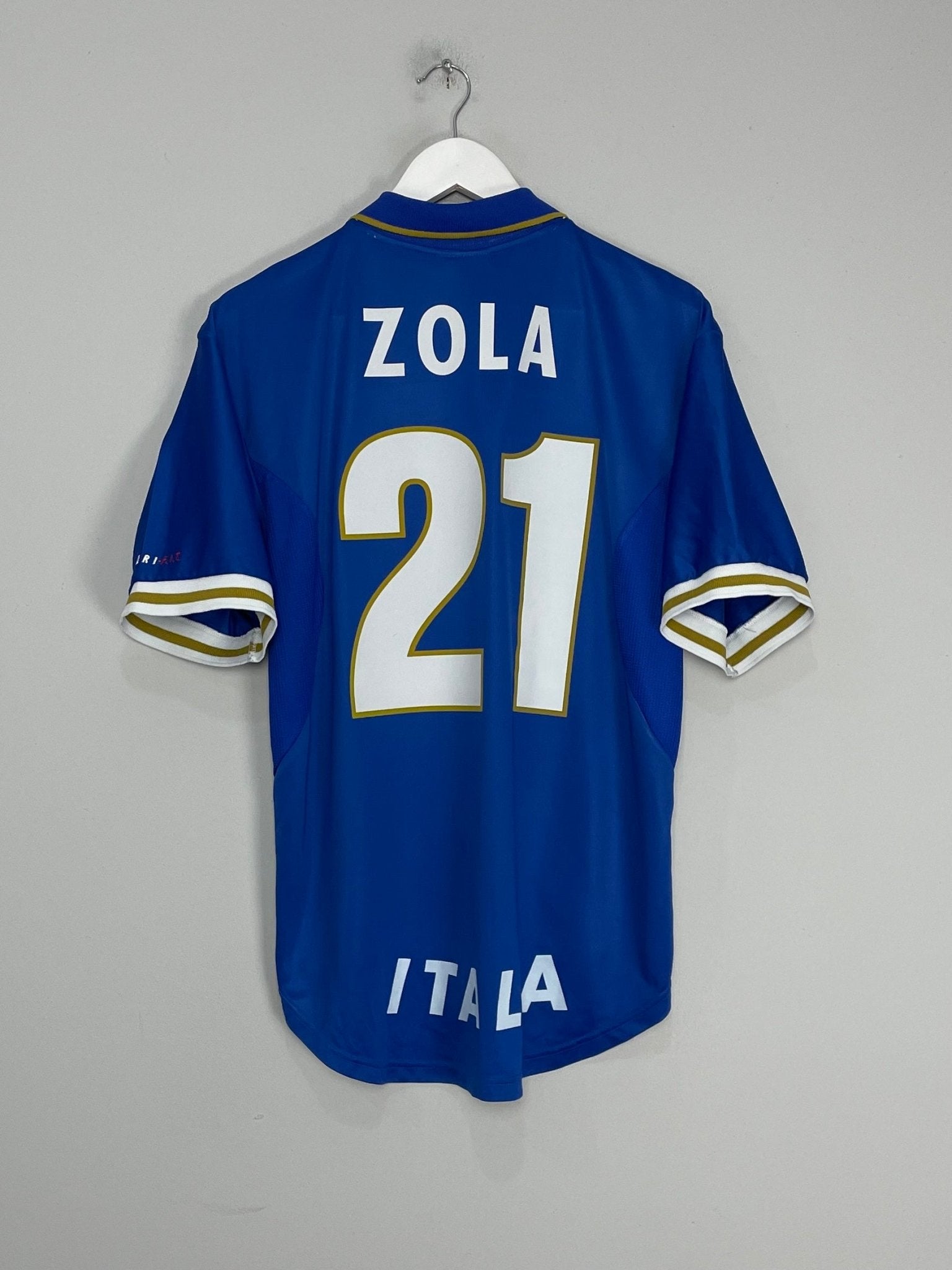 Shop 1996/97 ITALY ZOLA #21 HOME SHIRT (L) NIKE, classic football shirts, vintage football shirts & retro soccer jerseys at Cult Kits