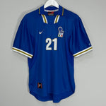 Shop 1996/97 ITALY ZOLA #21 HOME SHIRT (L) NIKE, classic football shirts, vintage football shirts & retro soccer jerseys at Cult Kits