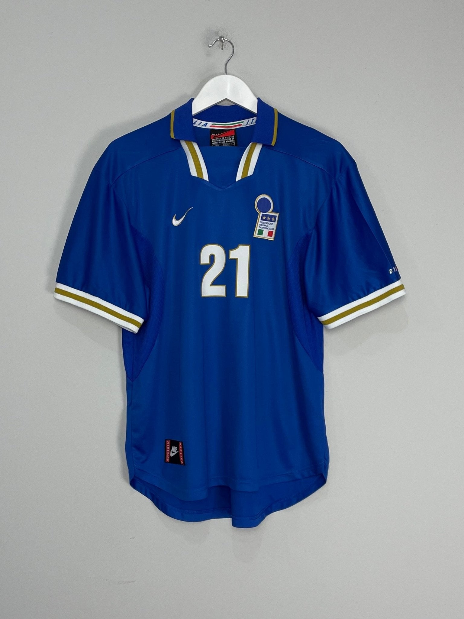 Shop 1996/97 ITALY ZOLA #21 HOME SHIRT (L) NIKE, classic football shirts, vintage football shirts & retro soccer jerseys at Cult Kits