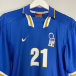 Shop 1996/97 ITALY ZOLA #21 HOME SHIRT (L) NIKE, classic football shirts, vintage football shirts & retro soccer jerseys at Cult Kits
