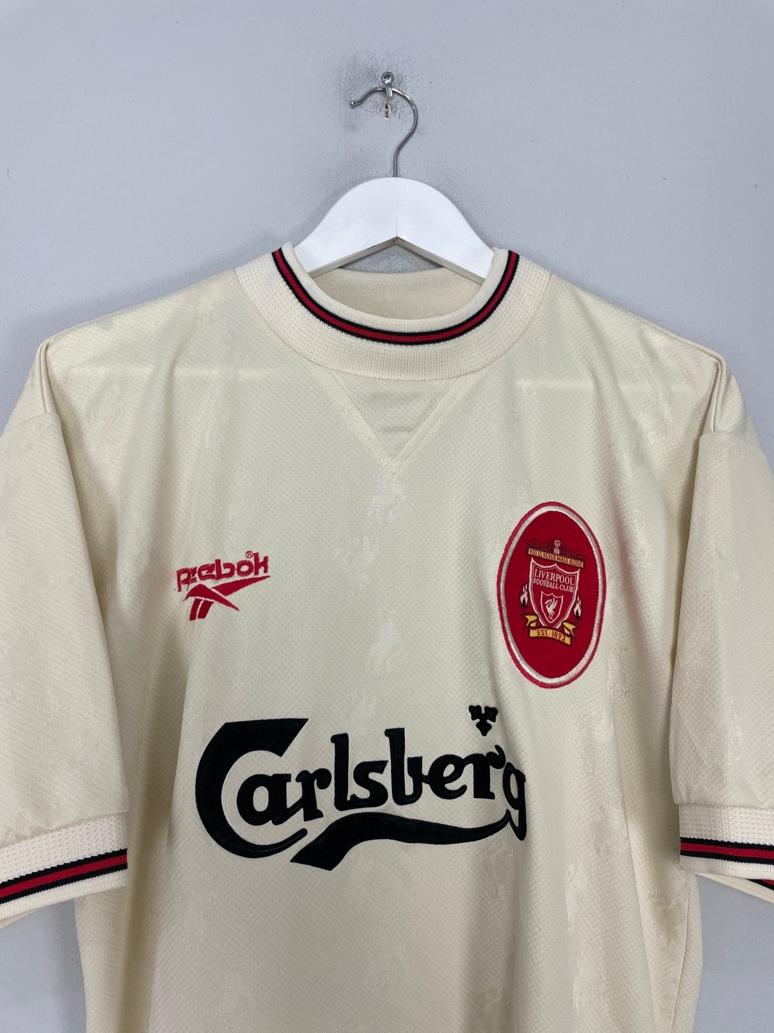 Shop 1996/97 LIVERPOOL AWAY SHIRT (M) REEBOK, classic football shirts, vintage football shirts & retro soccer jerseys at Cult Kits