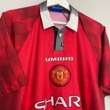 Shop 1996/97 MANCHESTER UNITED BECKHAM #10 HOME SHIRT (XL) UMBRO, classic football shirts, vintage football shirts & retro soccer jerseys at Cult Kits
