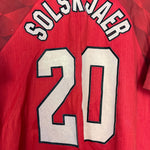 Shop 1996/97 MANCHESTER UNITED SOLSKJAER #20 HOME SHIRT (L) UMBRO, classic football shirts, vintage football shirts & retro soccer jerseys at Cult Kits