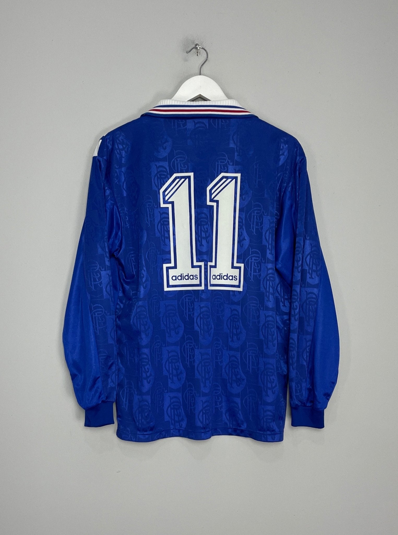 Shop 1996/97 RANGERS #11 (LAUDRUP) L/S HOME SHIRT (M) ADIDAS, classic football shirts, vintage football shirts & retro soccer jerseys at Cult Kits