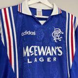 Shop 1996/97 RANGERS #11 (LAUDRUP) L/S HOME SHIRT (M) ADIDAS, classic football shirts, vintage football shirts & retro soccer jerseys at Cult Kits