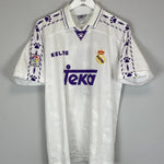 1996/97 REAL MADRID SUKER 9 HOME SHIRT (M) KELME - Cult Kits - Medium - Buy Vintage Football Shirts, Authentic Retro Football Shirts For Sale, Classic Football Shirts & Soccer Jersey