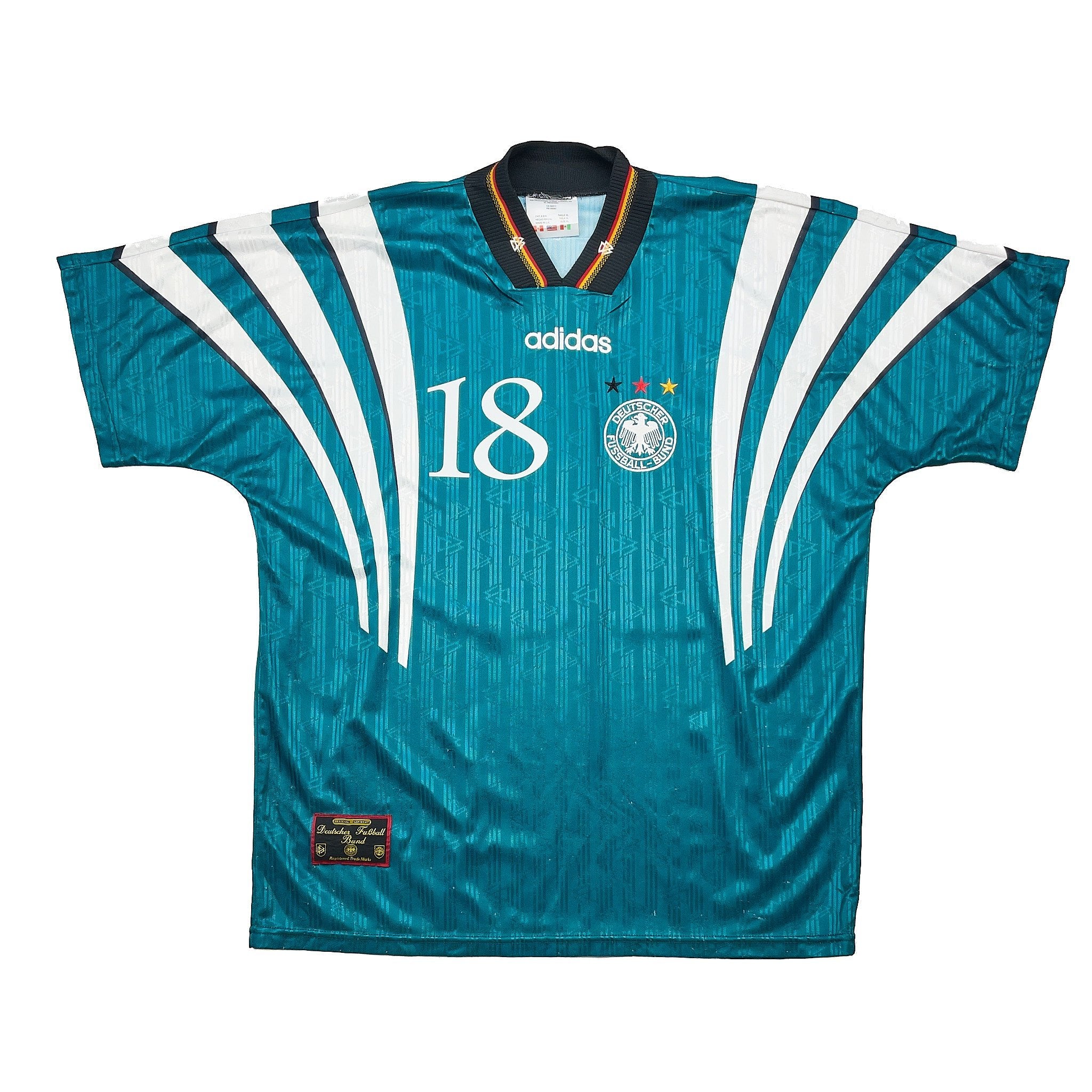 Buy 1996/98 Germany Klinsmann 18 Away Shirt (XL) Adidas ~ Free worldwide shipping ~ Authentic Vintage Football Shirts from Cult Kits