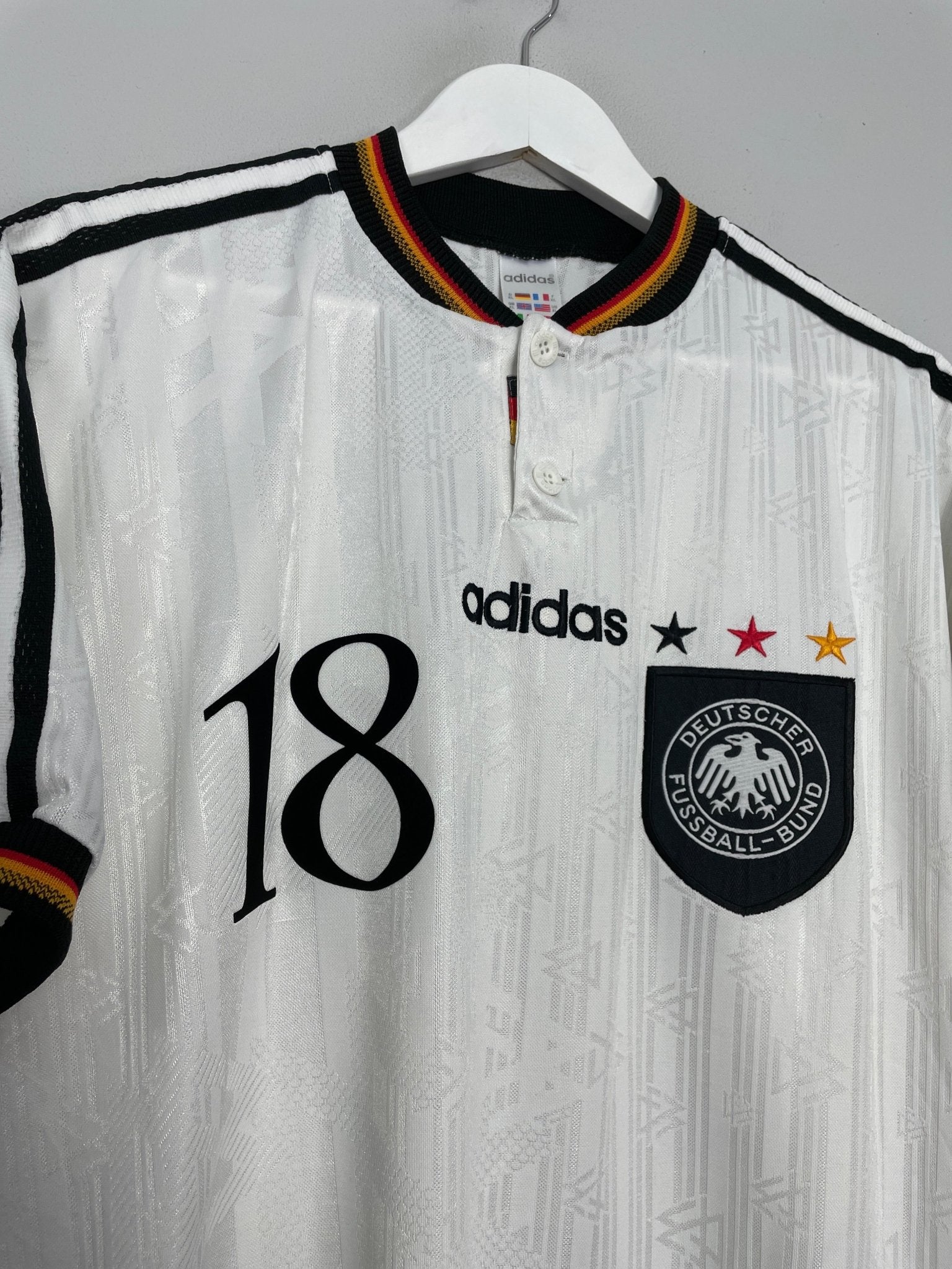 Shop 1996/98 GERMANY KLINSMANN #18 HOME SHIRT (XL) ADIDAS, classic football shirts, vintage football shirts & retro soccer jerseys at Cult Kits