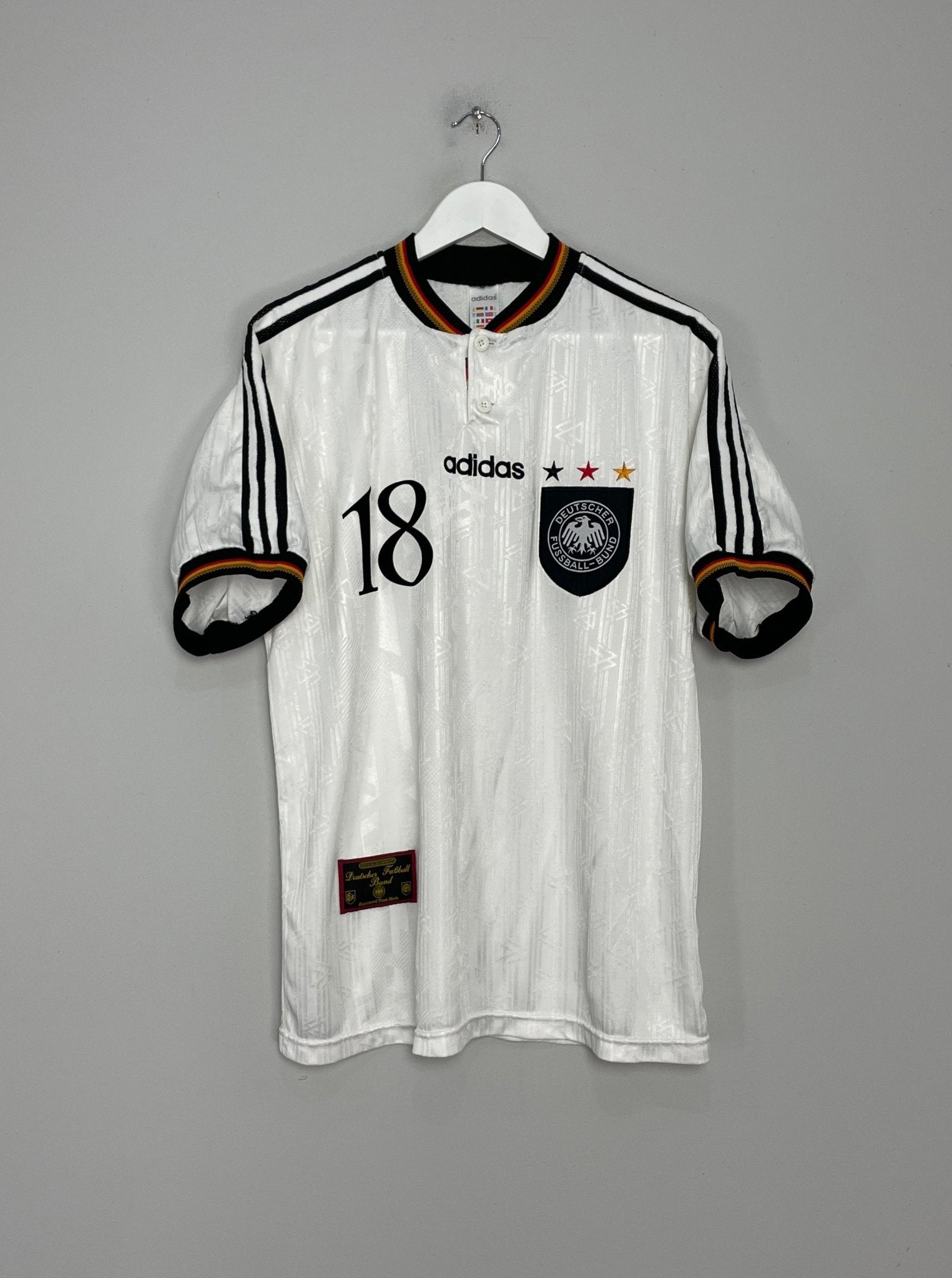 Shop 1996/98 GERMANY KLINSMANN #18 HOME SHIRT (XL) ADIDAS, classic football shirts, vintage football shirts & retro soccer jerseys at Cult Kits